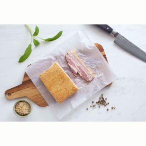 Helt stykke kologisk Trsaltet Bacon af Poppelgris, 300g