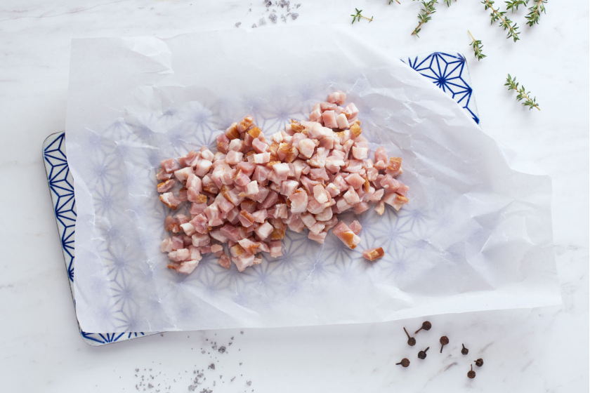 kologisk Trsaltet Bacon i Tern af Gris fra Hestbjerg, 150g